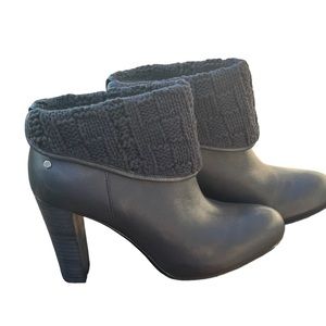 UGG Australia Dandylion Tres Black Leather Knit Ankle Boots Size 7 #1008755 Nwob